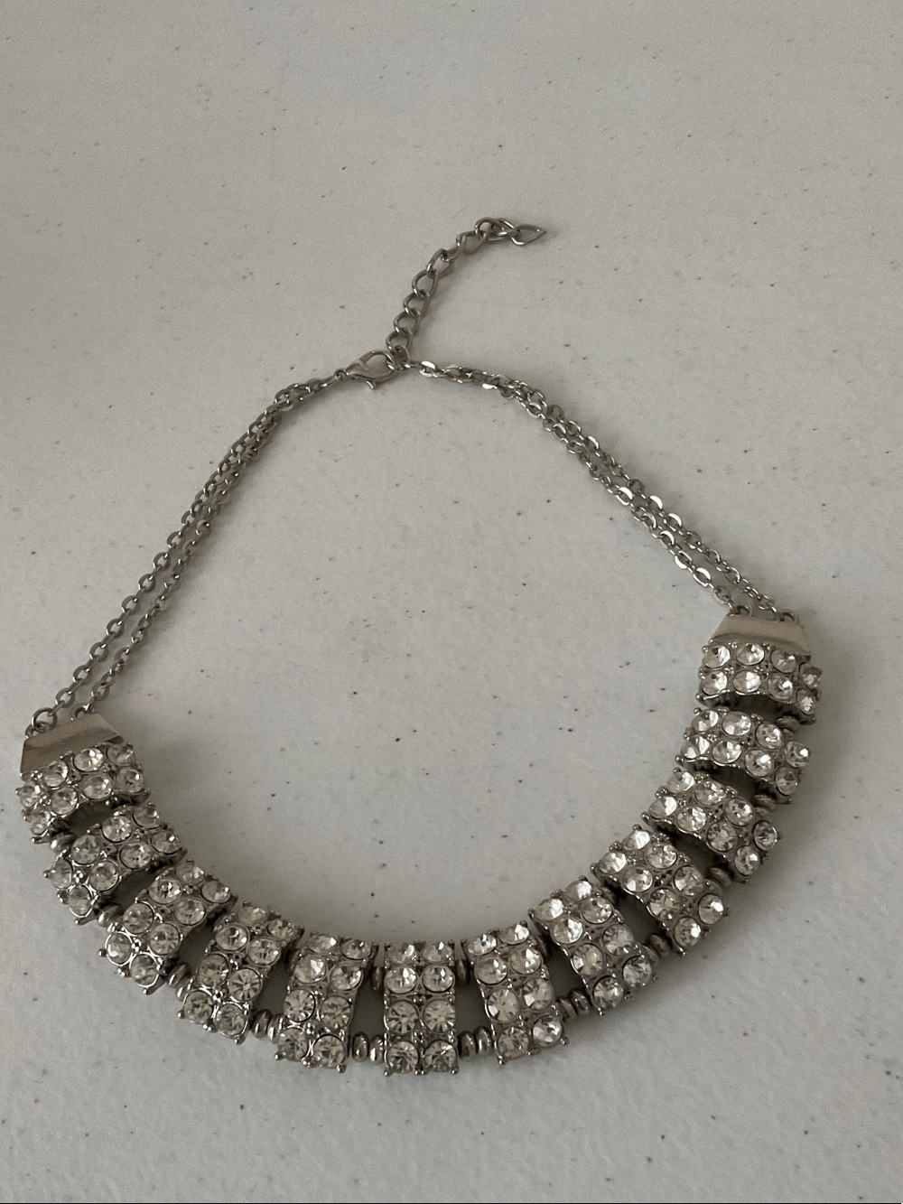 Silver Tone Crystal Choker Statement Necklace